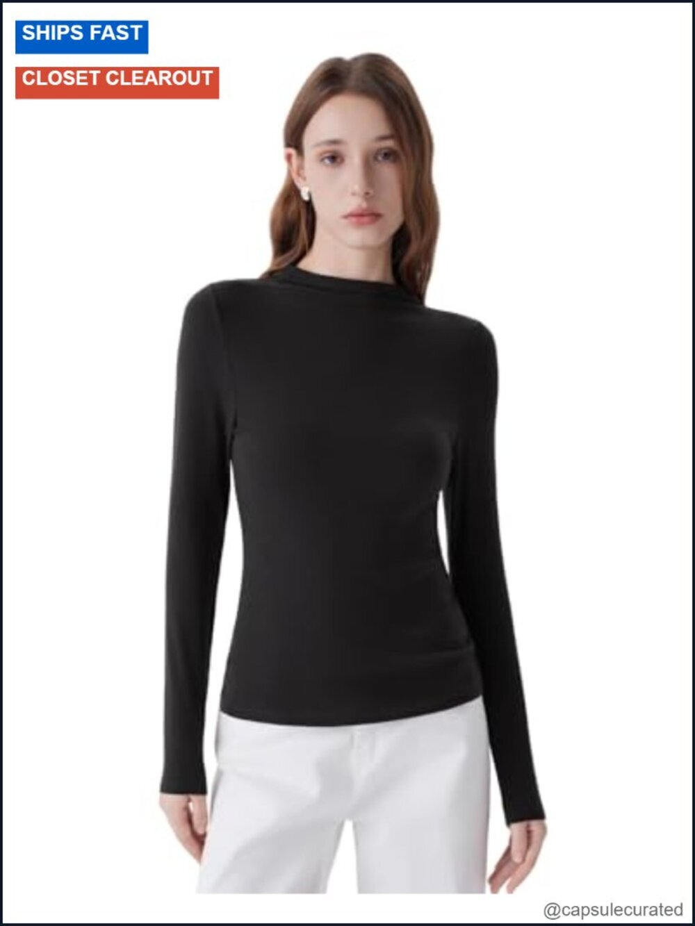 Cloud Cashmere Mock Neck Long Sleeve Fitted Knit Tops Basic Layering Tee